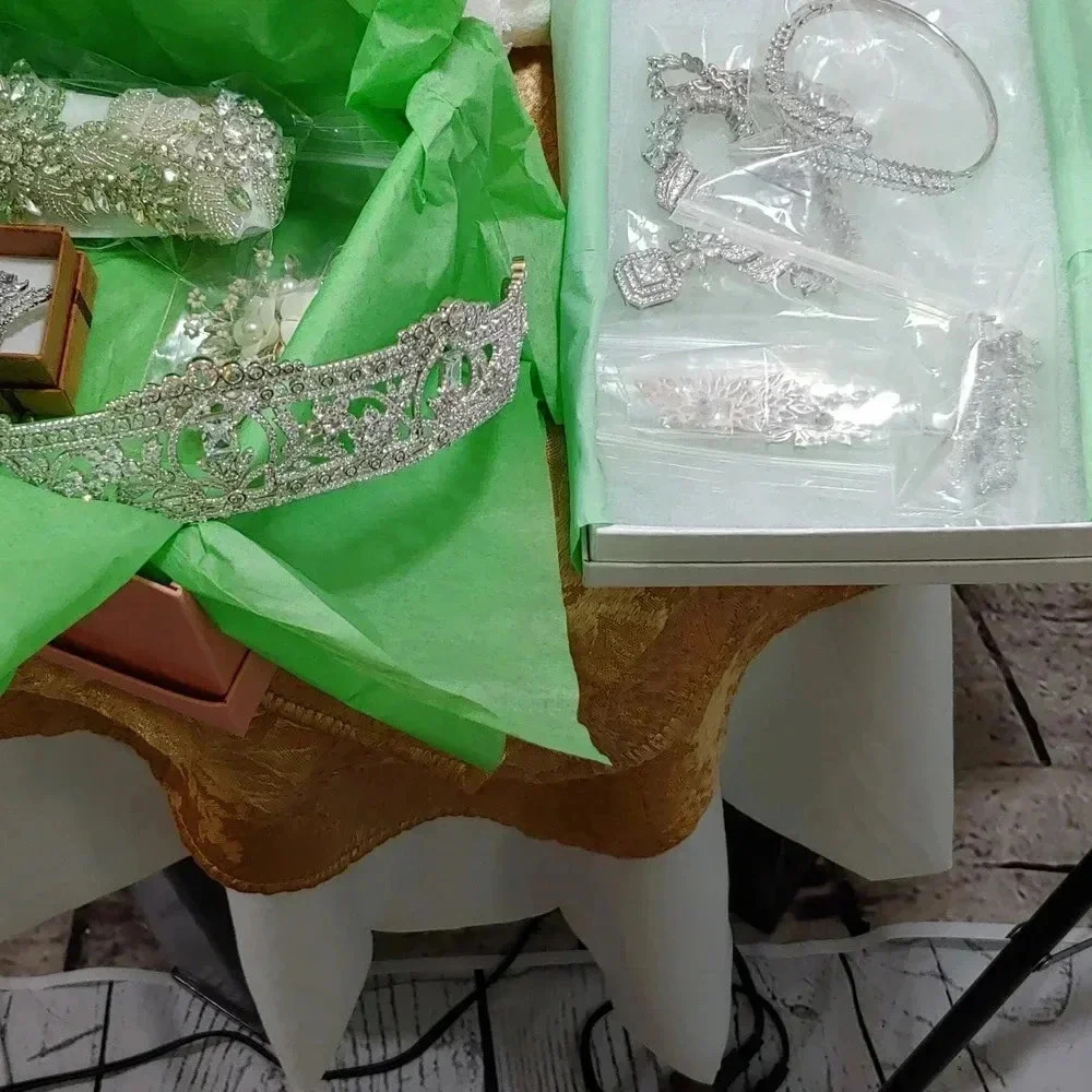 8pc. Handmade Unique One-Of-a-Kind Tiara Bridal Package - Picture 13 of 13